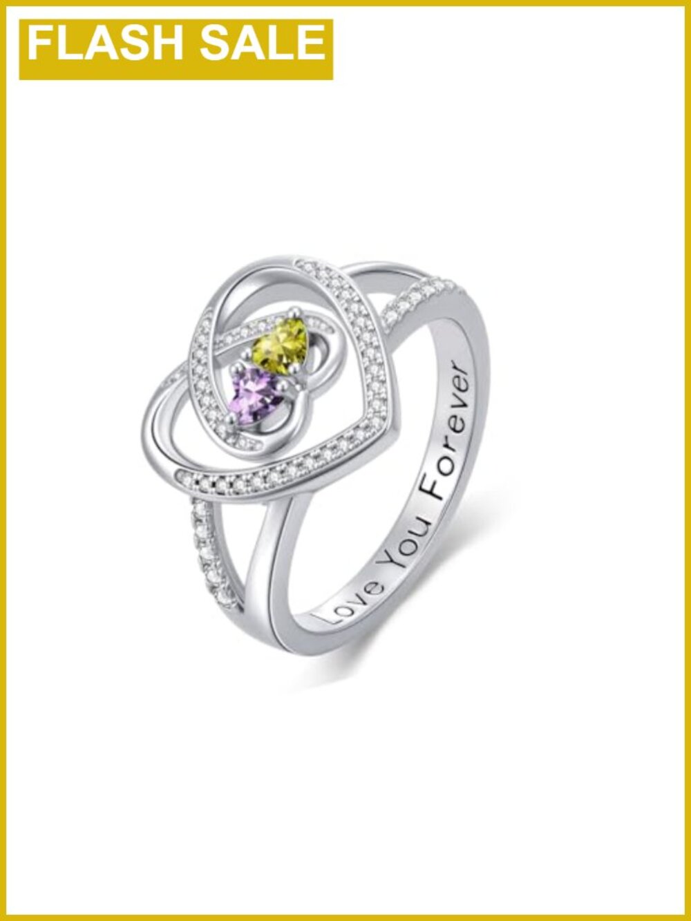 18k White Gold Plated Heart Infinity Promise Ring Birthstone Size 8